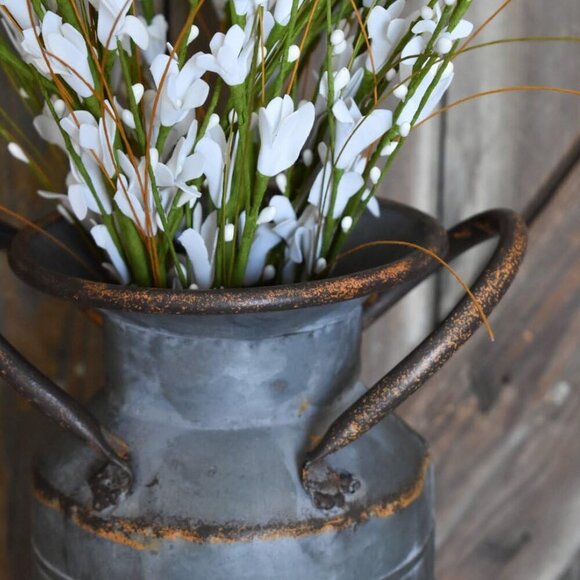 13” Large Decorative Farmhouse Galvanized Metal Milk Can Planter Vase with Handl - Picture 3 of 3